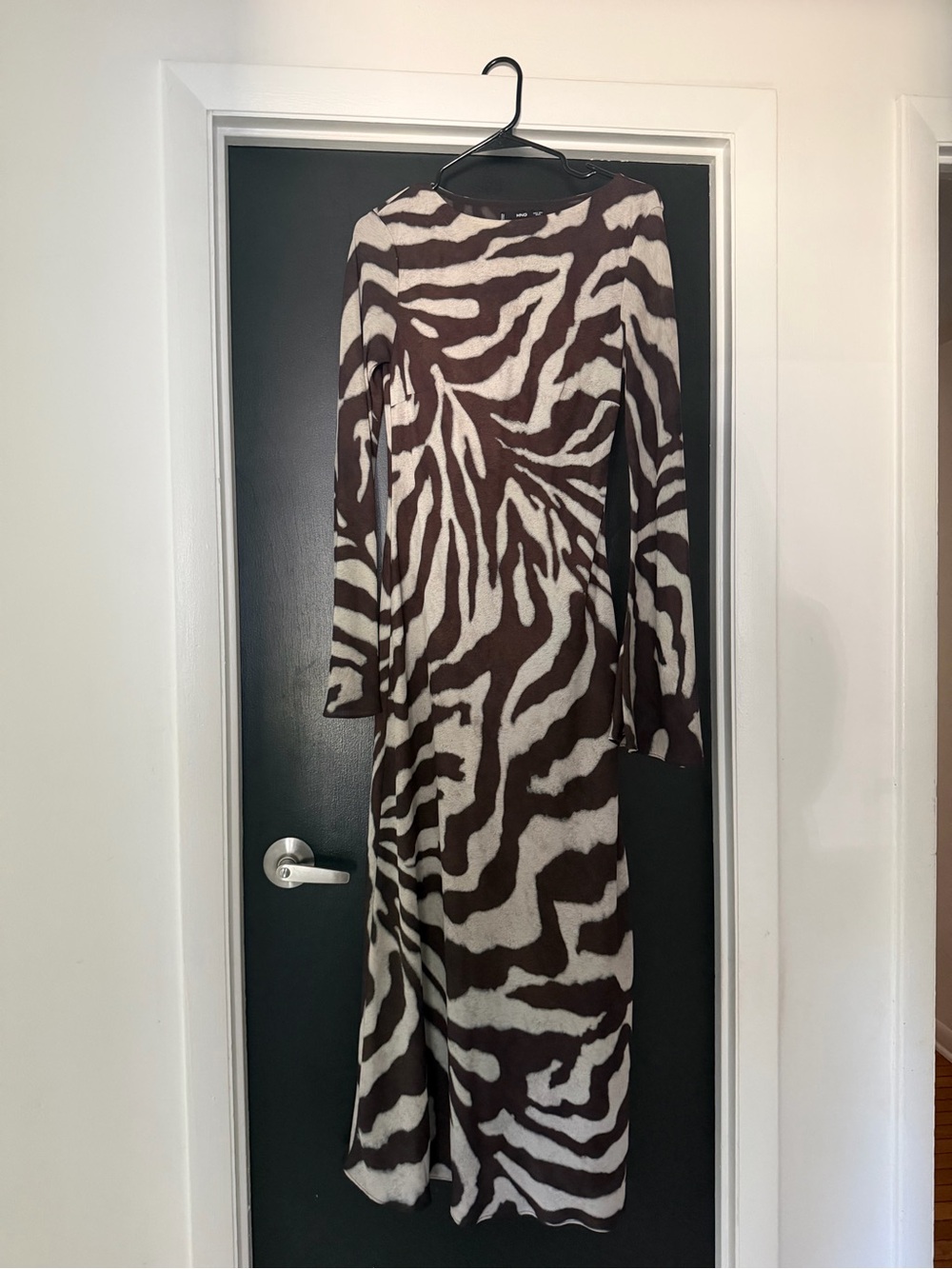 Mango Brown and Cream Zebra-Print Long Sleeve Dress